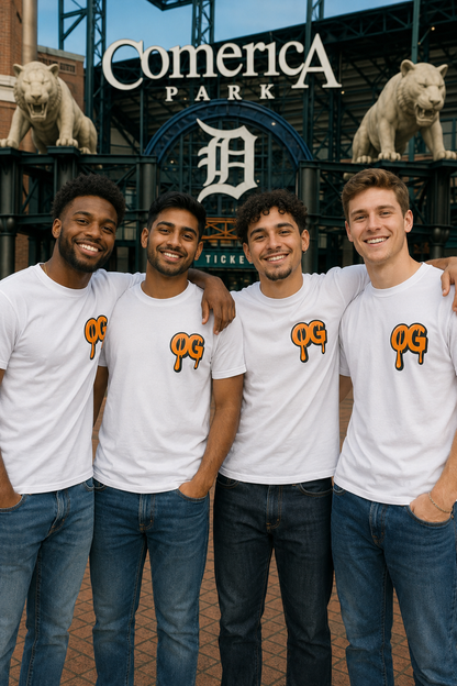 Men’s OG Navy & Orange Drip Tee – Motor City Orange Edition