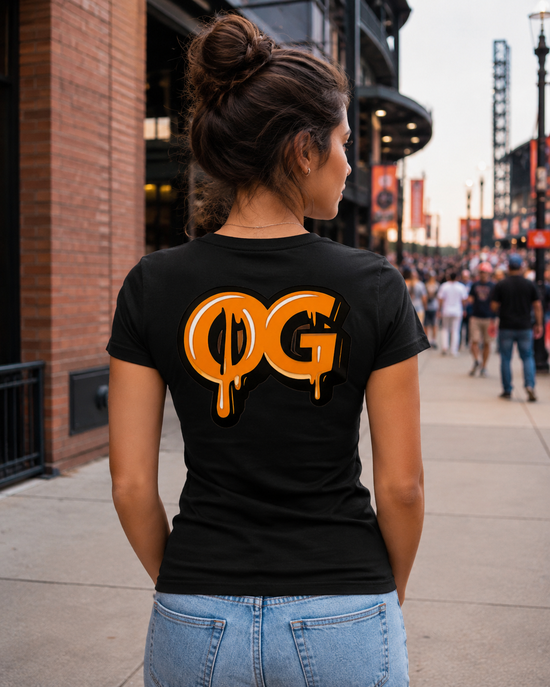 Women’s OG Drip Tee – Motor City Navy & Orange Edition