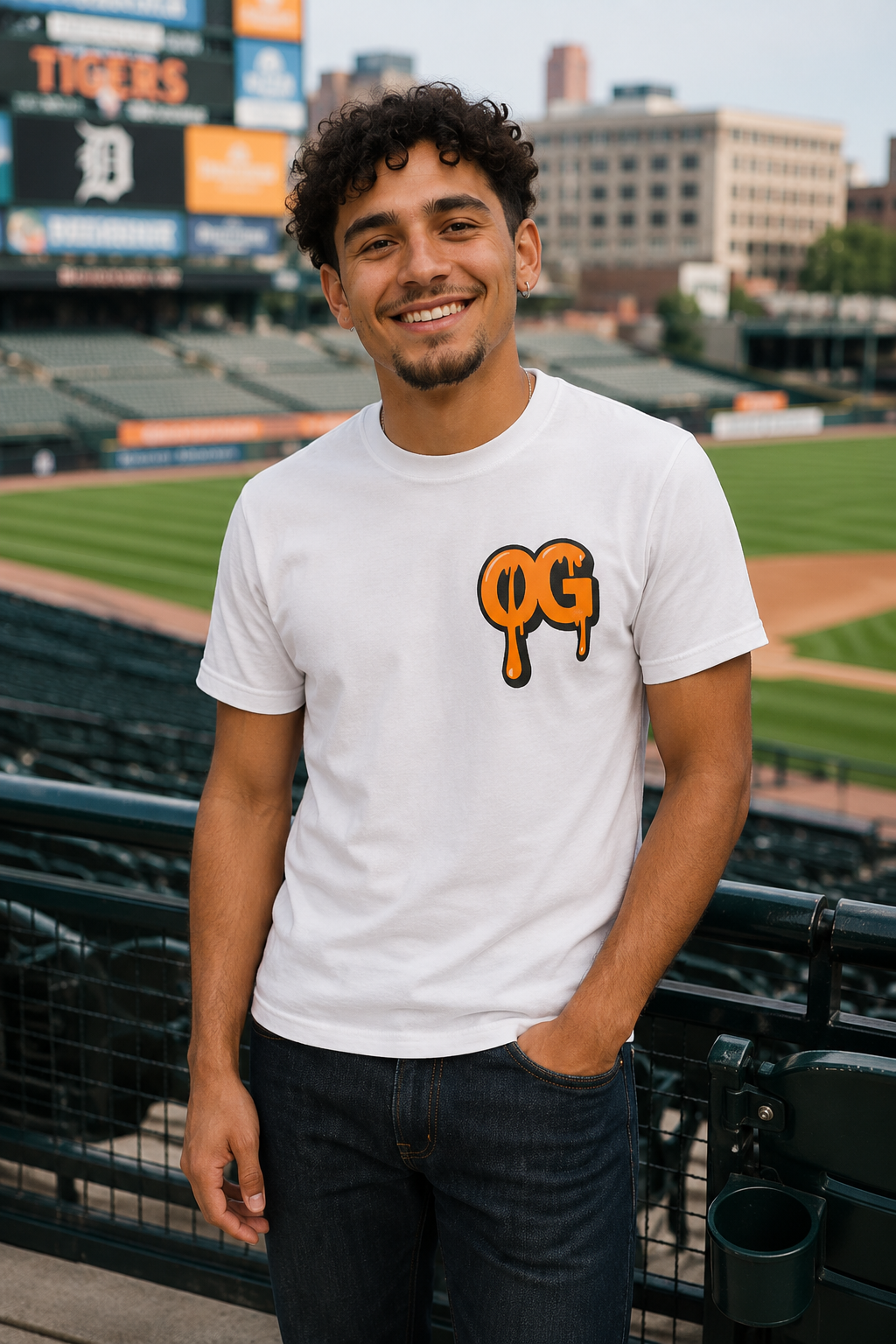 Men’s OG Navy & Orange Drip Tee – Motor City Orange Edition